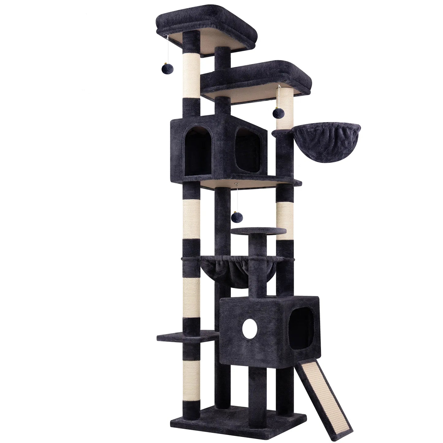 Globlazer Heavy Duty83''Cat Mansion, Space-Saving Corner Cat Furniture with 2 Condo &6 Sisal Scratching Post