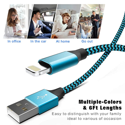 MFi Certified 3-Pack Nylon Braided USB to Lightning Charging Cables, Fast Charging 2.4A, Compatible with iPhone 14 Plus/Pro Max/13/12/11/Xs/Xr/8 Plus/7/6/Se, iPad & More, Durable Design with Colorful Covers, Summerwins