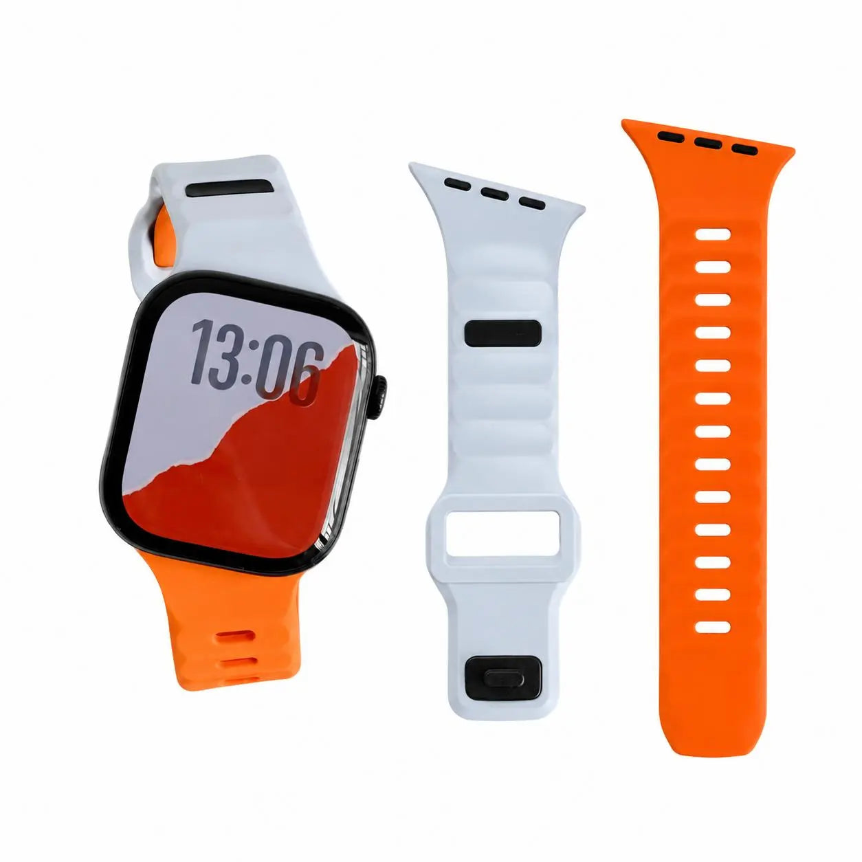 Slanted-Edge Soft Silicone Replacement Band for Apple Watch 38/40/41/42/44/45/46/49Mm (Ultra 1-3, Series 6-11, SE) - Sliced, Breathable 2-Tone Strap, Stylish Summer Wearable Accessory