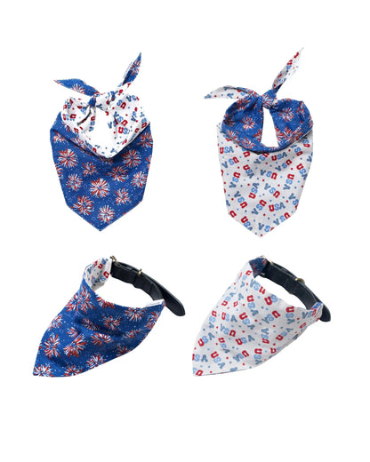 Fourth of July Pet Bandanas - 100% Cotton - Slide on the Collar and Tie on - Washable