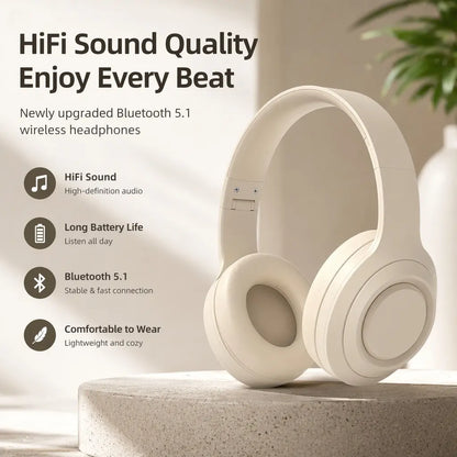 Black Wireless Bluetooth Over-Ear Headphones - Deep Bass Hi-Fi Stereo, 40H Playtime, Foldable Lightweight Headset with Mic for Ios/Android Devices, Wireless Headphones