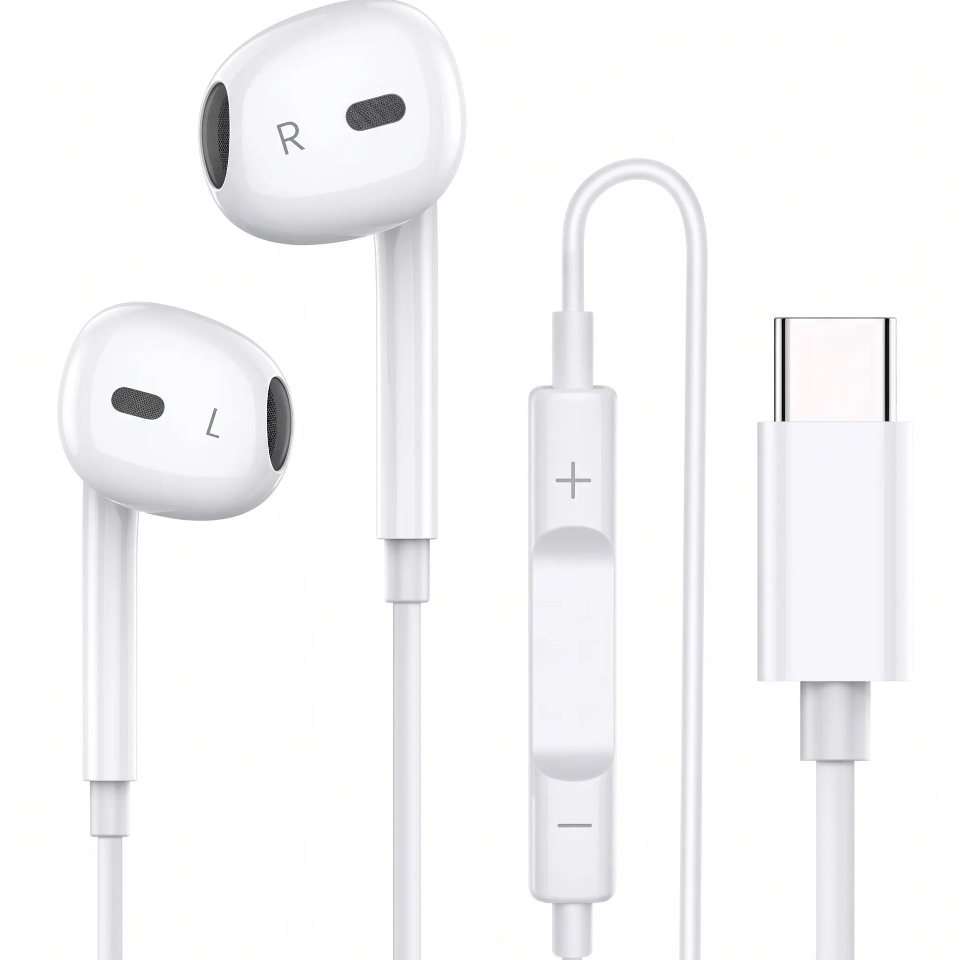 Wired Earphones with Microphone and Volume Control for Type C Devices and Android - Portable Music Earbuds