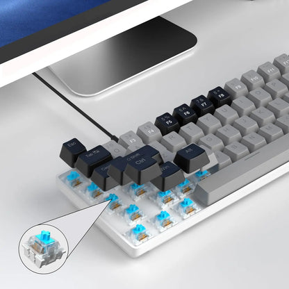 Magegee Portable 60% Mechanical Gaming Keyboard, Mk-Box LED White Backlit Compact 68 Keys Mini Wired Office Keyboard with Red Switch for Windows Laptop PC Mac - Grey