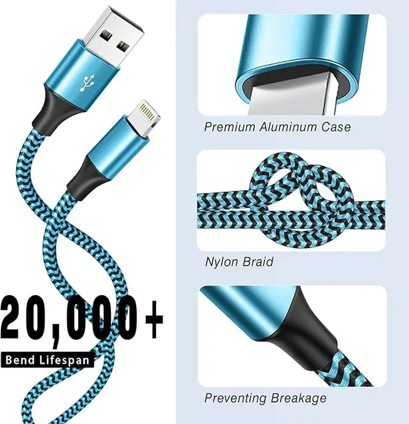 MFi Certified 3-Pack Nylon Braided USB to Lightning Charging Cables, Fast Charging 2.4A, Compatible with iPhone 14 Plus/Pro Max/13/12/11/Xs/Xr/8 Plus/7/6/Se, iPad & More, Durable Design with Colorful Covers, Summerwins