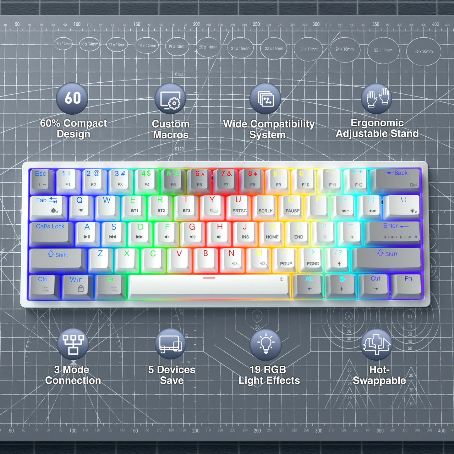 Solakka SK961 Wireless Mechanical Keyboard, 60% Keyboard, Three-Mode Connection RGB Backlight, Programmable Wireless Gaming Keyboard, Gaming Office, Birthday Gift Fallfreshness