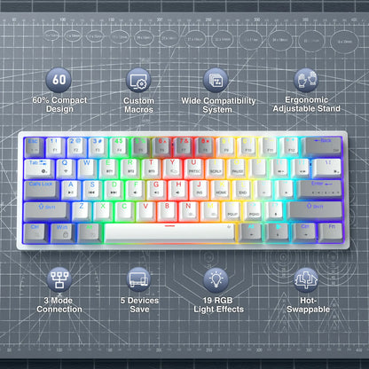 Solakka SK961 Wireless Mechanical Keyboard, 60% Keyboard, Three-Mode Connection RGB Backlight, Programmable Wireless Gaming Keyboard, Gaming Office, Birthday Gift Fallfreshness