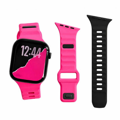 Slanted-Edge Soft Silicone Replacement Band for Apple Watch 38/40/41/42/44/45/46/49Mm (Ultra 1-3, Series 6-11, SE) - Sliced, Breathable 2-Tone Strap, Stylish Summer Wearable Accessory