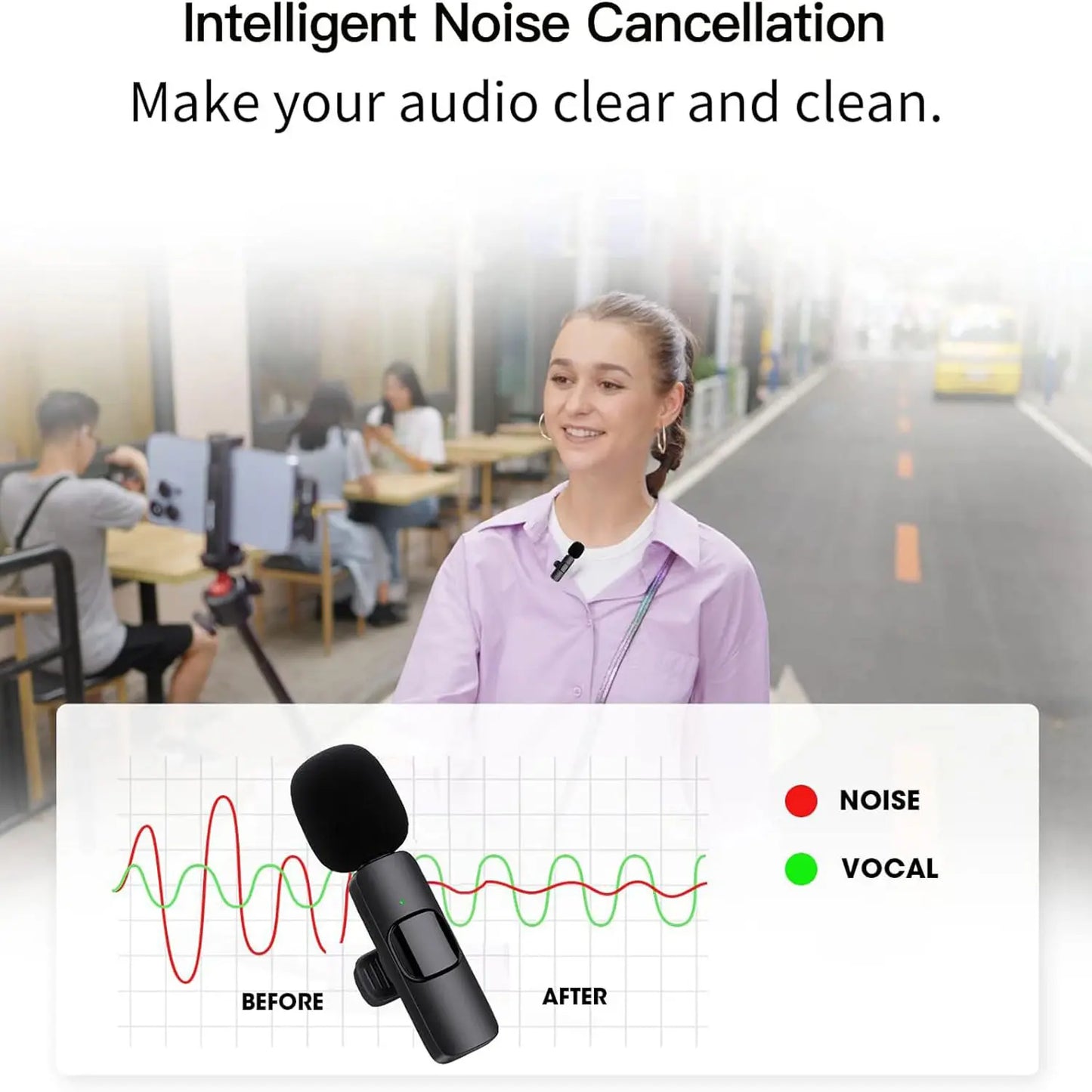 Hitozon Wireless Mini Lavalier Microphone for iPhone 15/16/17, iPad, and Android - Portable USB-C Mic with Noise Reduction for Video Recording, Vlogging, TikTok, and YouTube