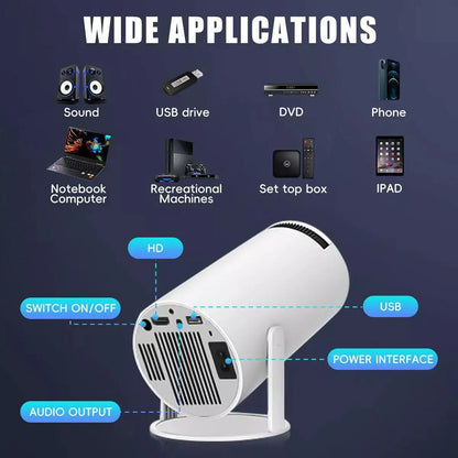 Portable Mini Projector with Bluetooth, 180-Degree Rotation, Built-In Apps, HDMI/TV Stick/iPhone/Laptop Compatibility for Bedroom Use