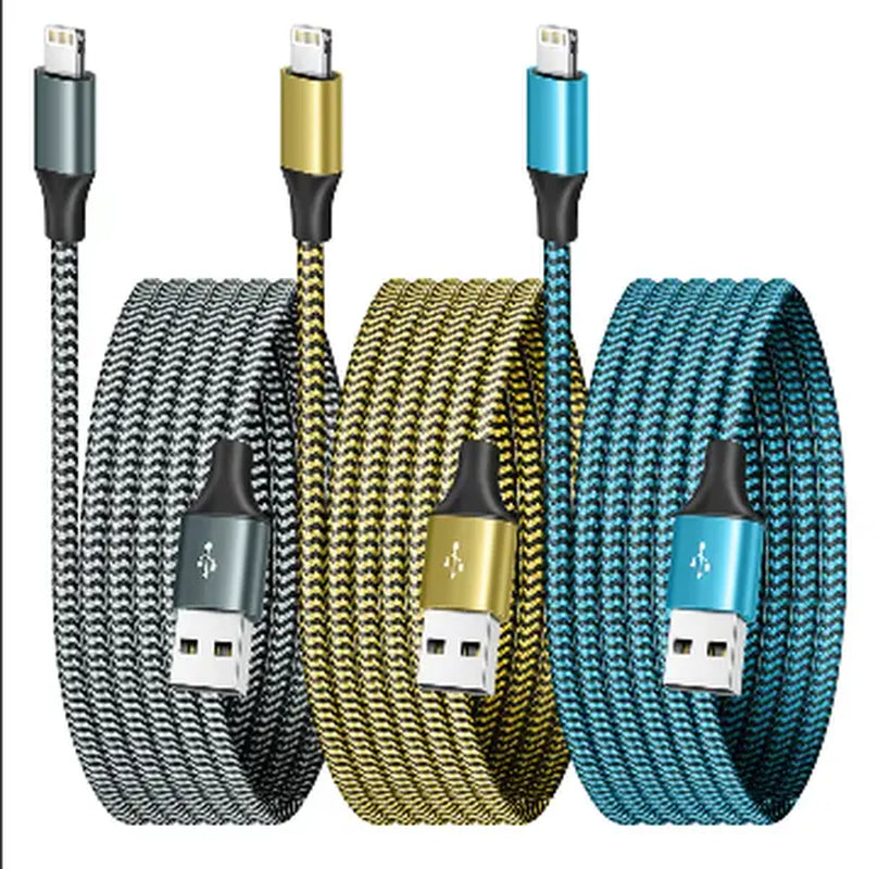 MFi Certified 3-Pack Nylon Braided USB to Lightning Charging Cables, Fast Charging 2.4A, Compatible with iPhone 14 Plus/Pro Max/13/12/11/Xs/Xr/8 Plus/7/6/Se, iPad & More, Durable Design with Colorful Covers, Summerwins