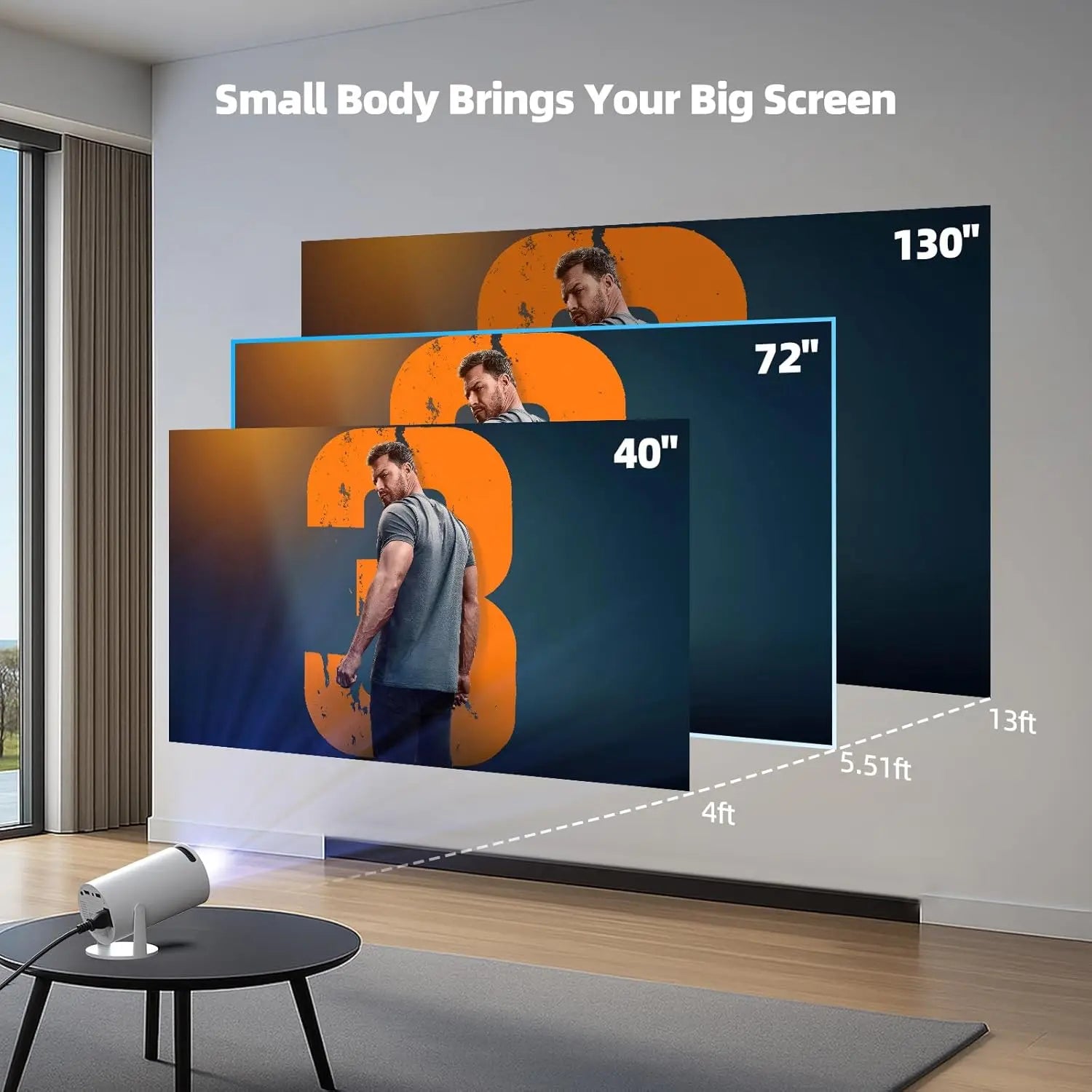 Portable Mini Projector with Bluetooth, 180-Degree Rotation, Built-In Apps, HDMI/TV Stick/iPhone/Laptop Compatibility for Bedroom Use