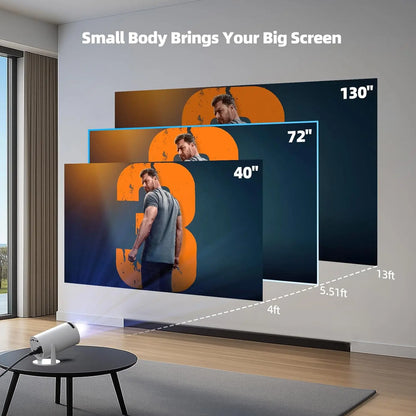 Portable Mini Projector with Bluetooth, 180-Degree Rotation, Built-In Apps, HDMI/TV Stick/iPhone/Laptop Compatibility for Bedroom Use
