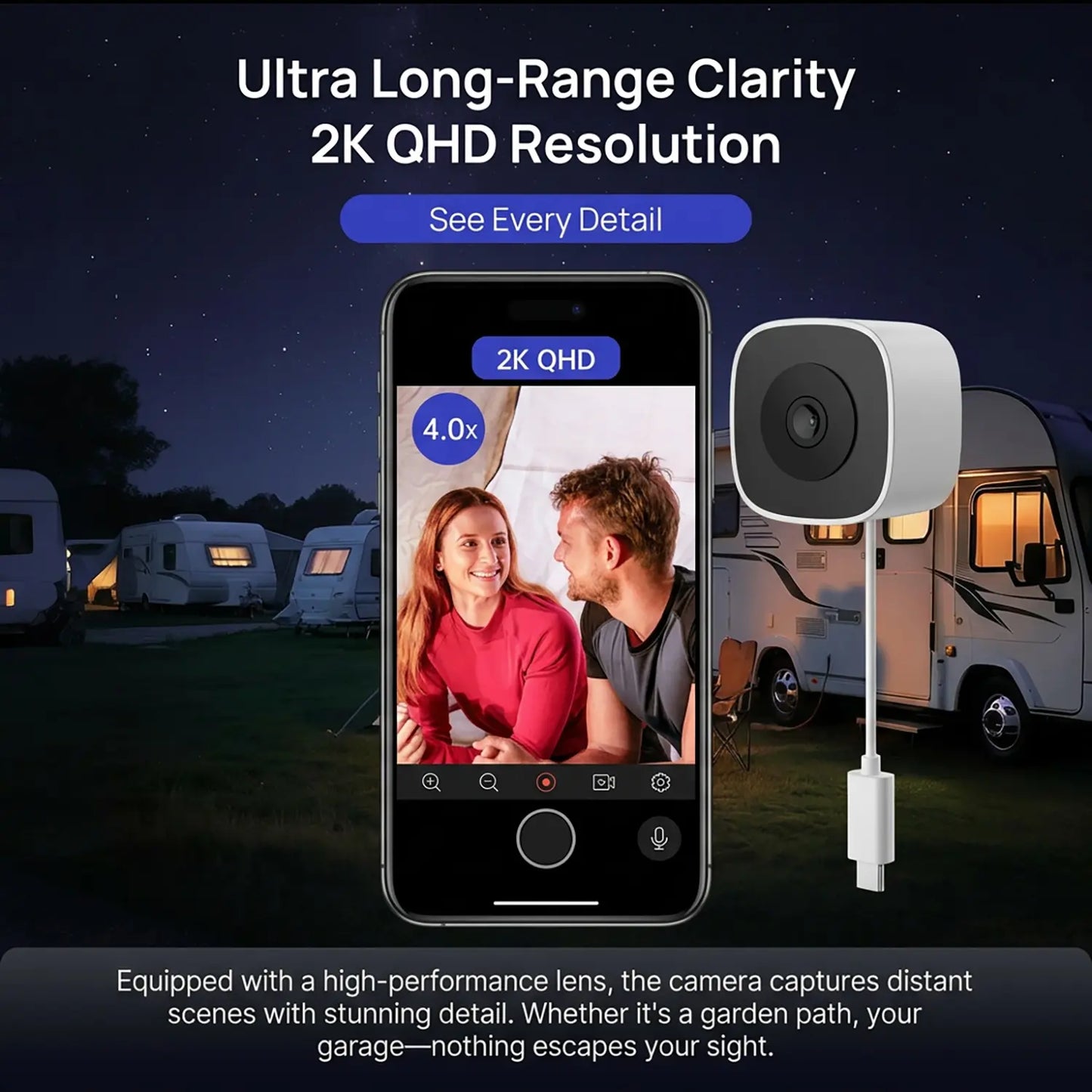 Nkccnur PRO Windows Webcam - Smart AI Camera, 2K Full HD Resolution, Supports 2.4Ghz Dual Band and Two-Way Audio Communication, Realizes AI Smart Alarm System through Mobile App, Equipped with All-Weather Recording Function, , Safety