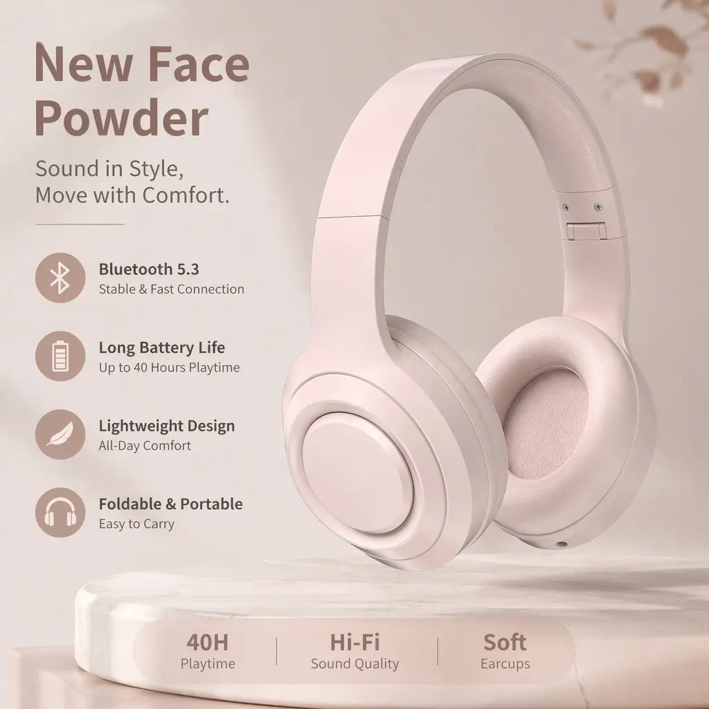 Black Wireless Bluetooth Over-Ear Headphones - Deep Bass Hi-Fi Stereo, 40H Playtime, Foldable Lightweight Headset with Mic for Ios/Android Devices, Wireless Headphones