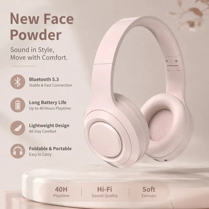 Black Wireless Bluetooth Over-Ear Headphones - Deep Bass Hi-Fi Stereo, 40H Playtime, Foldable Lightweight Headset with Mic for Ios/Android Devices, Wireless Headphones