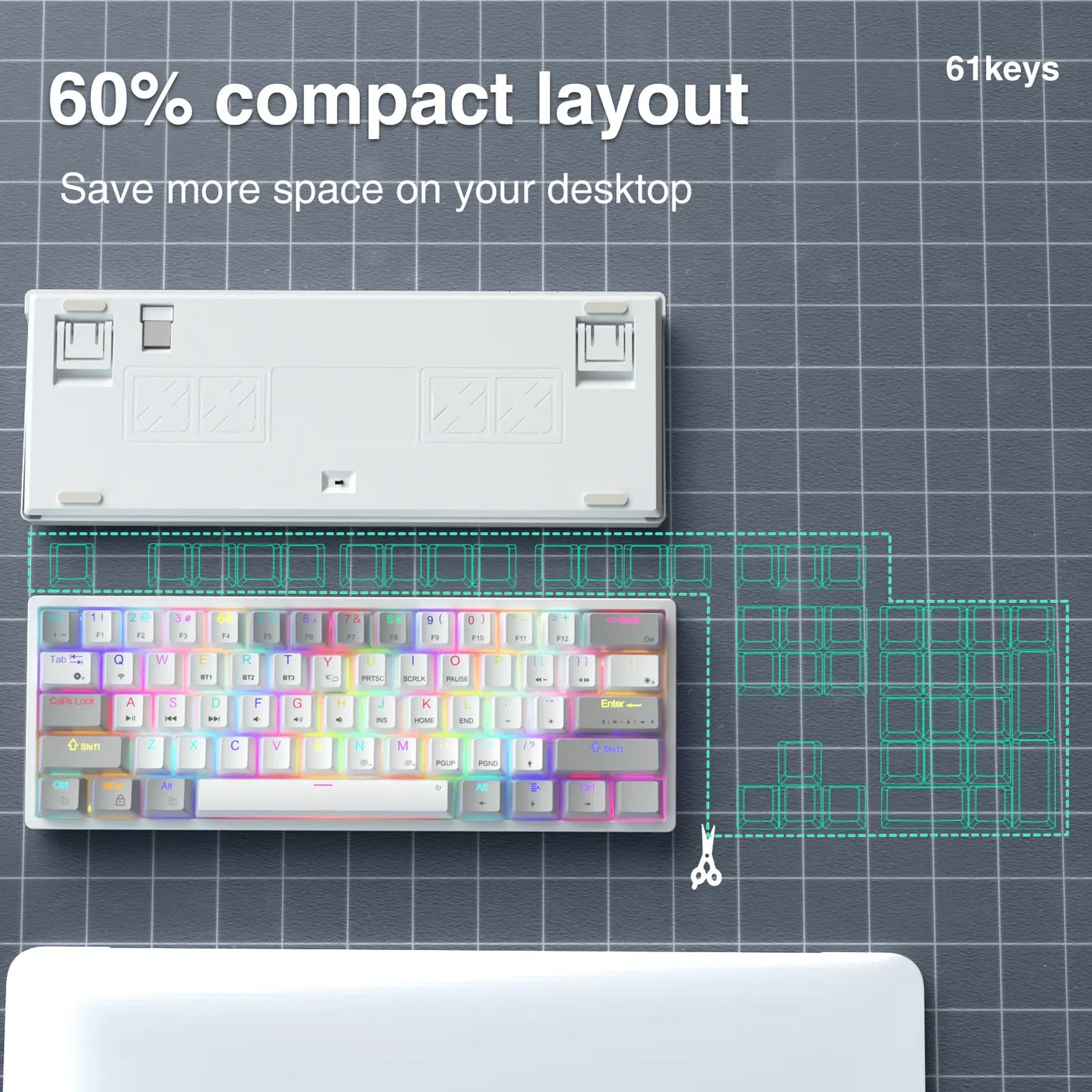Solakka SK961 Wireless Mechanical Keyboard, 60% Keyboard, Three-Mode Connection RGB Backlight, Programmable Wireless Gaming Keyboard, Gaming Office, Birthday Gift Fallfreshness