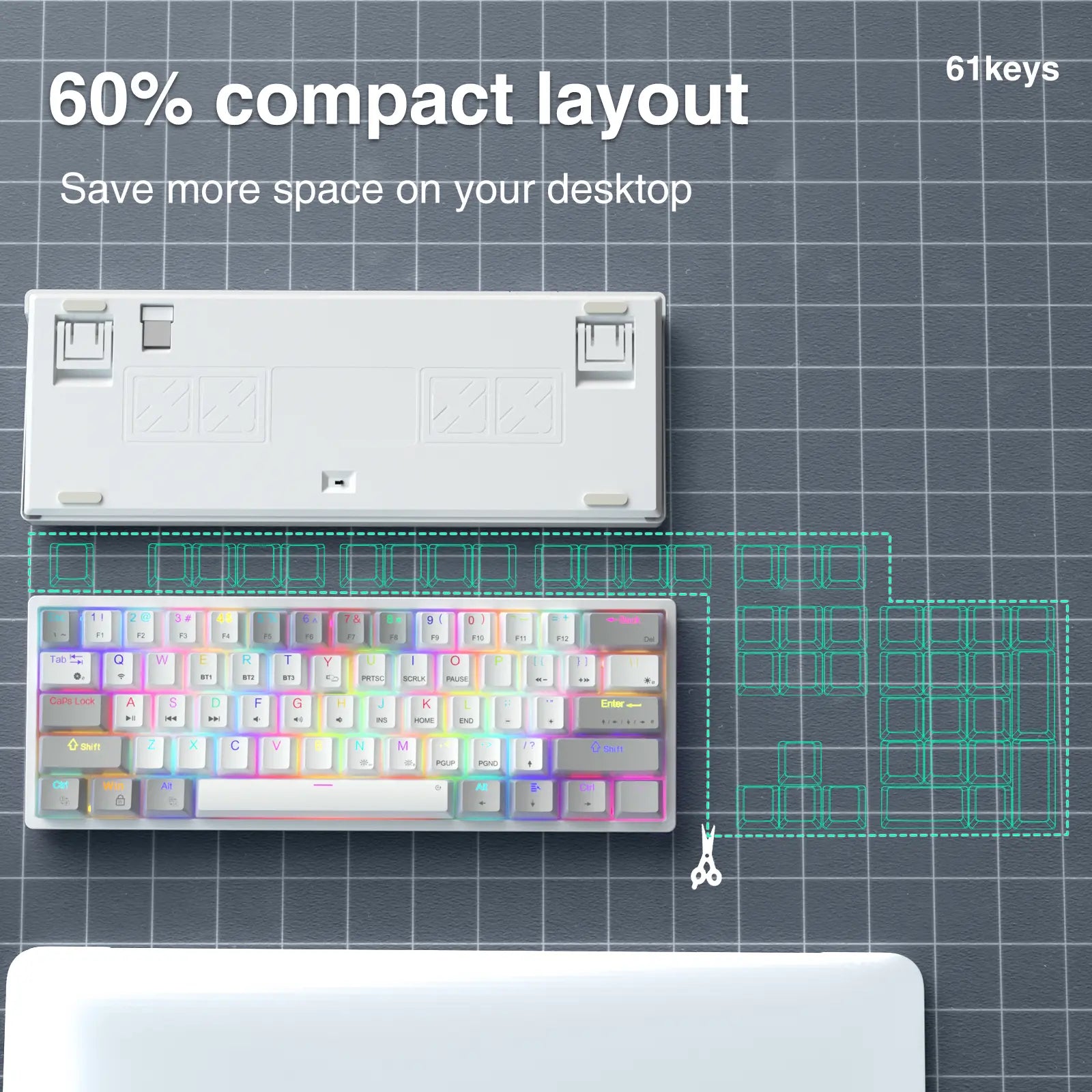 Solakka SK961 Wireless Mechanical Keyboard, 60% Keyboard, Three-Mode Connection RGB Backlight, Programmable Wireless Gaming Keyboard, Gaming Office, Birthday Gift Fallfreshness