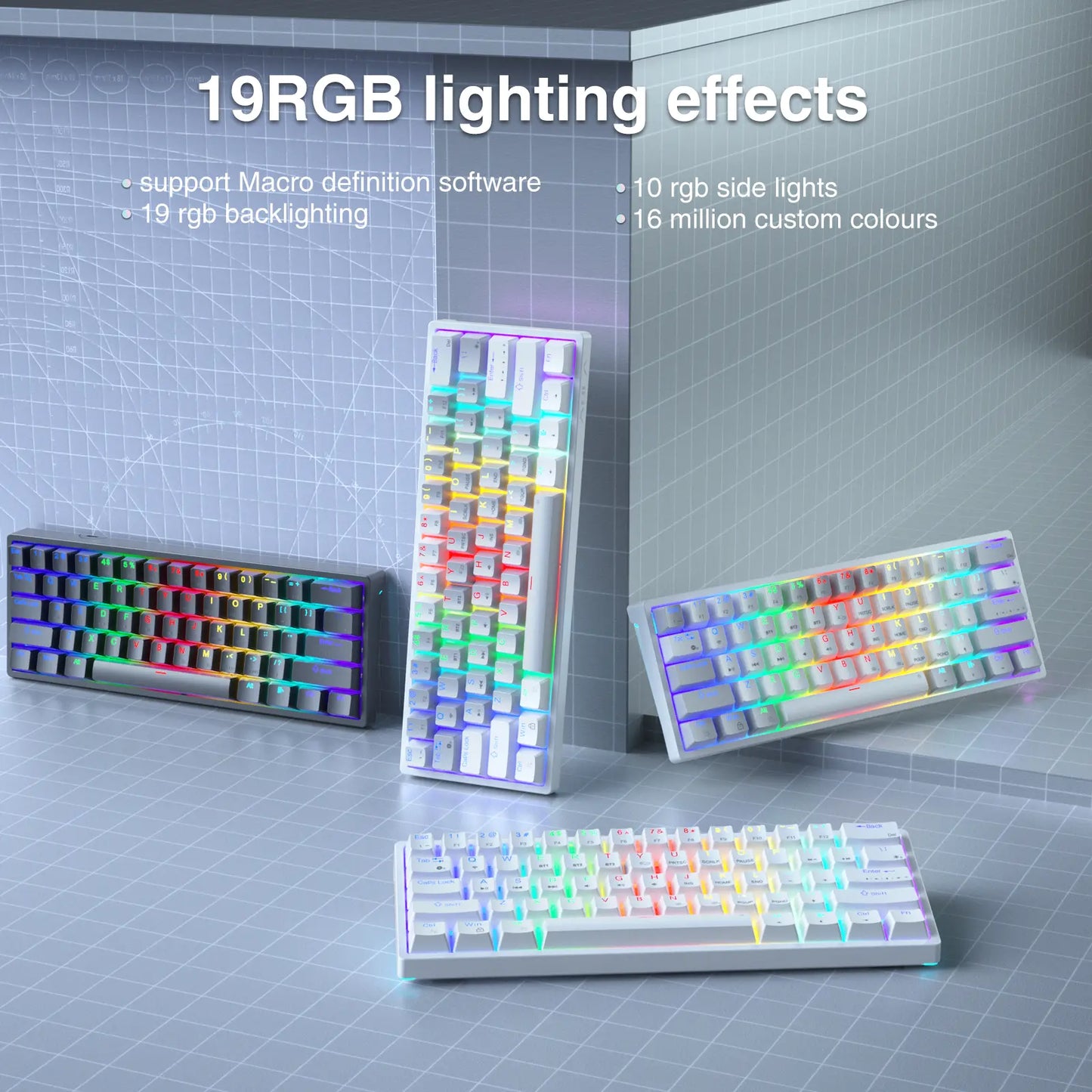 Solakka SK961 Wireless Mechanical Keyboard, 60% Keyboard, Three-Mode Connection RGB Backlight, Programmable Wireless Gaming Keyboard, Gaming Office, Birthday Gift Fallfreshness