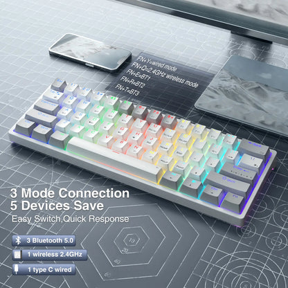 Solakka SK961 Wireless Mechanical Keyboard, 60% Keyboard, Three-Mode Connection RGB Backlight, Programmable Wireless Gaming Keyboard, Gaming Office, Birthday Gift Fallfreshness