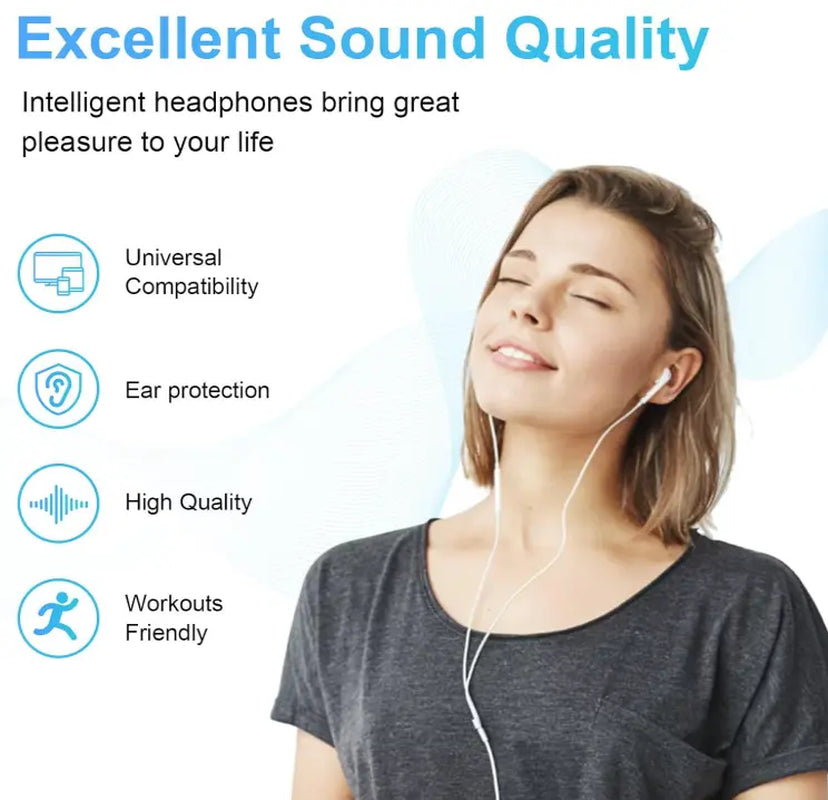 Wired Earphones with Microphone and Volume Control for Type C Devices and Android - Portable Music Earbuds