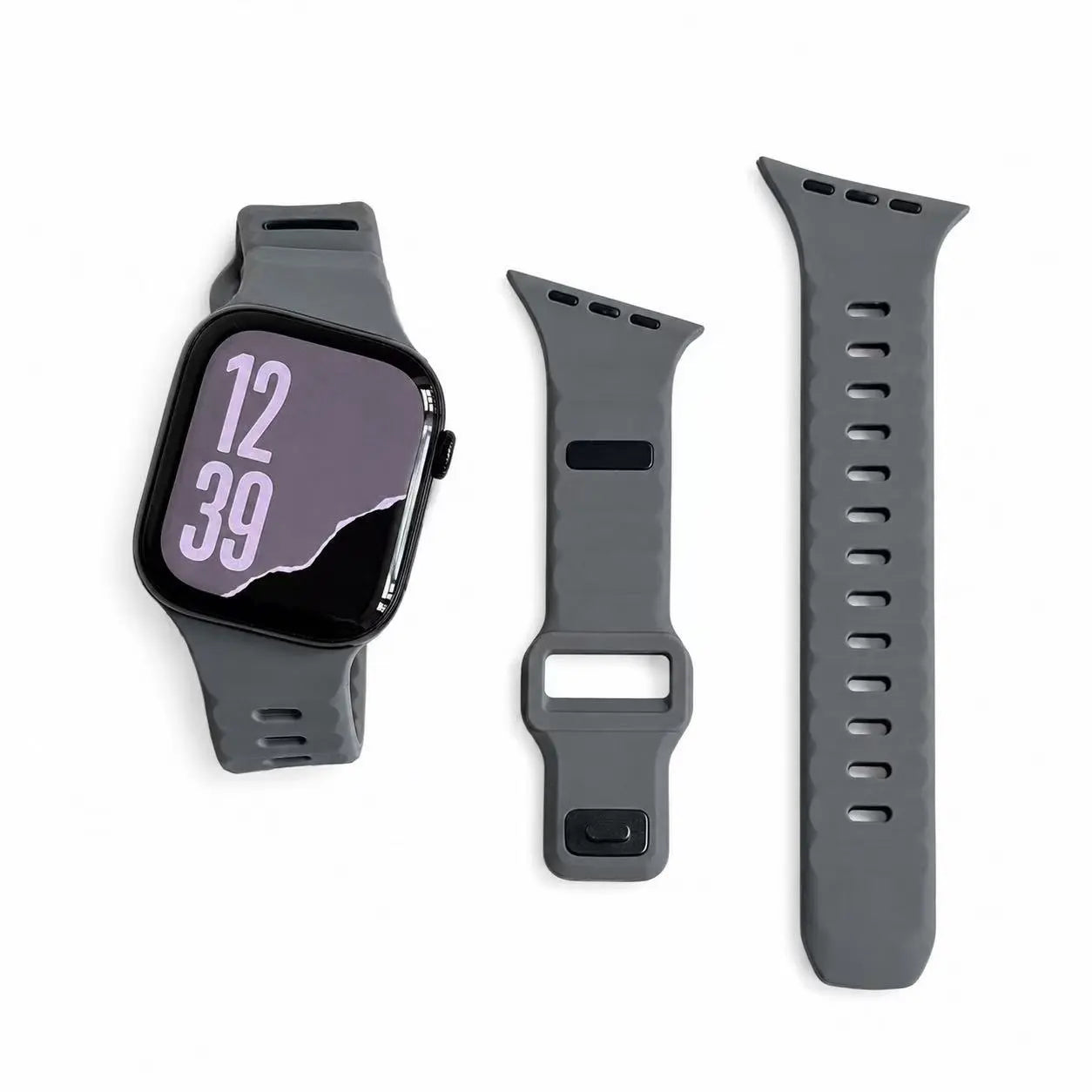 Slanted-Edge Soft Silicone Replacement Band for Apple Watch 38/40/41/42/44/45/46/49Mm (Ultra 1-3, Series 6-11, SE) - Sliced, Breathable 2-Tone Strap, Stylish Summer Wearable Accessory