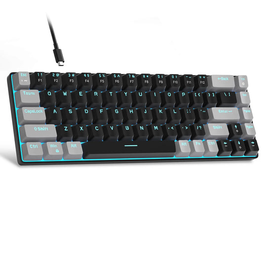 Magegee Portable 60% Mechanical Gaming Keyboard, Mk-Box LED White Backlit Compact 68 Keys Mini Wired Office Keyboard with Red Switch for Windows Laptop PC Mac - Grey
