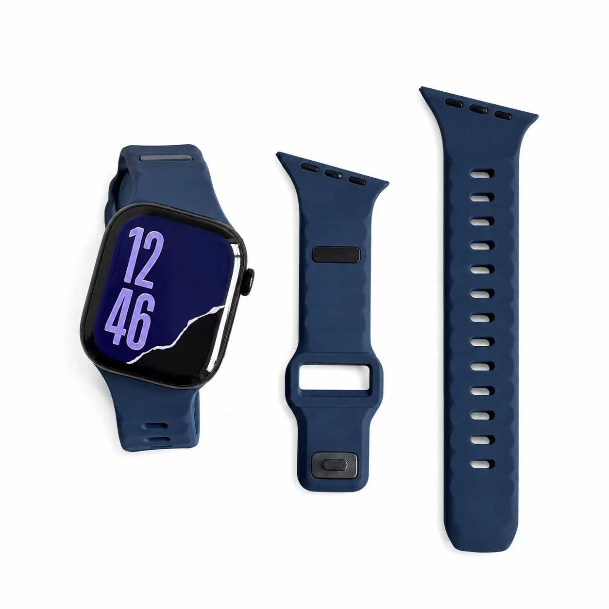 Slanted-Edge Soft Silicone Replacement Band for Apple Watch 38/40/41/42/44/45/46/49Mm (Ultra 1-3, Series 6-11, SE) - Sliced, Breathable 2-Tone Strap, Stylish Summer Wearable Accessory