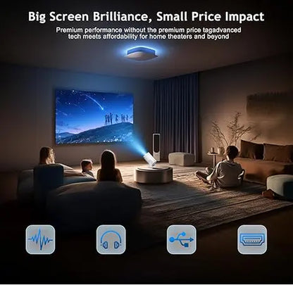 Portable Mini Projector with Bluetooth, 180-Degree Rotation, Built-In Apps, HDMI/TV Stick/iPhone/Laptop Compatibility for Bedroom Use