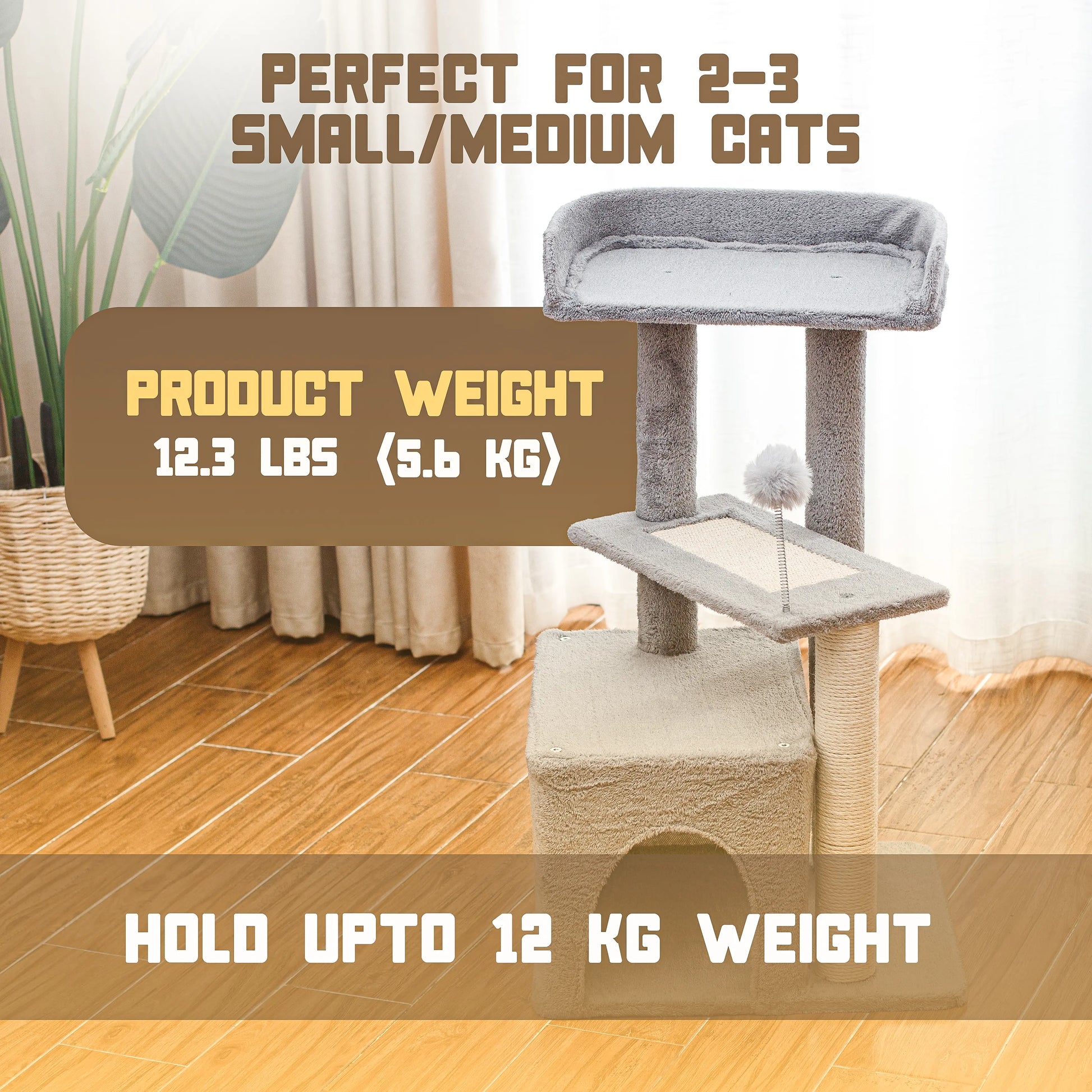Cat Tree Tower for Indoor Cats, Tall Multi-Level Pet Furniture, Stable Kitty Play House with Sisal