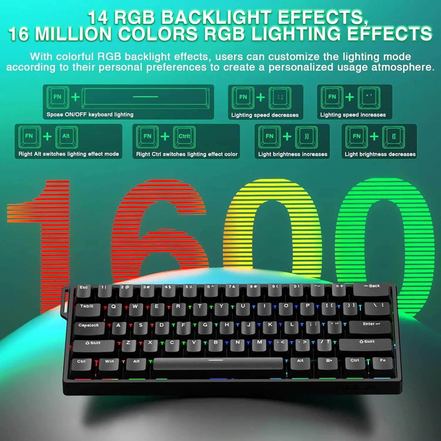 Aula WIN60 HE 60% Mechanical Keyboard Wired, Hall Effect Gaming Keyboard Magnetic Switch Hot Swappable, Adjustable Actuation Rapid Trigger Mode 8000Hz Polling Rate, RGB Keyboard 60 Percent Design