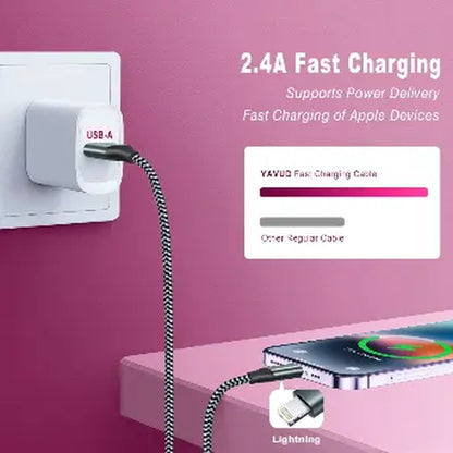 MFi Certified 3-Pack Nylon Braided USB to Lightning Charging Cables, Fast Charging 2.4A, Compatible with iPhone 14 Plus/Pro Max/13/12/11/Xs/Xr/8 Plus/7/6/Se, iPad & More, Durable Design with Colorful Covers, Summerwins