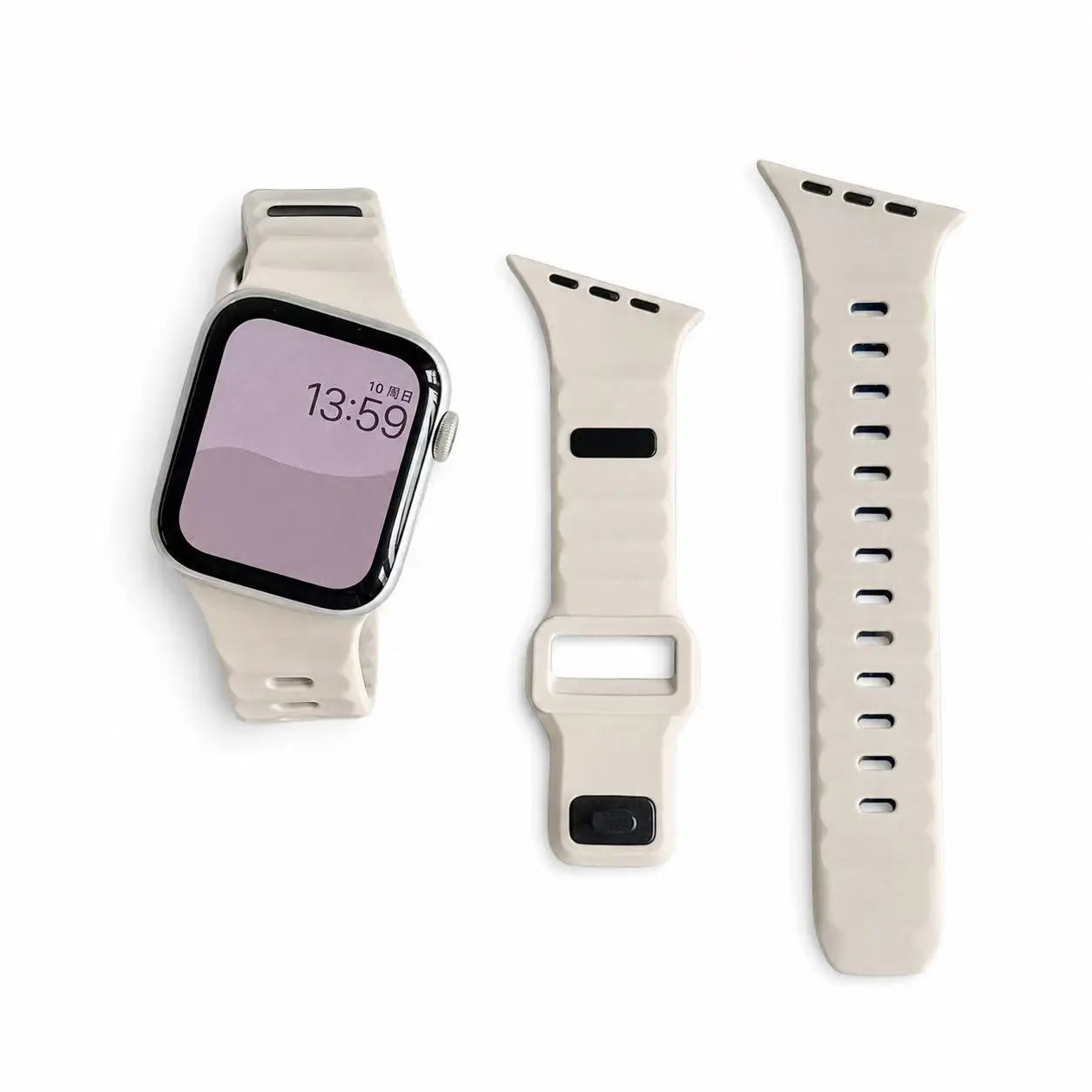 Slanted-Edge Soft Silicone Replacement Band for Apple Watch 38/40/41/42/44/45/46/49Mm (Ultra 1-3, Series 6-11, SE) - Sliced, Breathable 2-Tone Strap, Stylish Summer Wearable Accessory