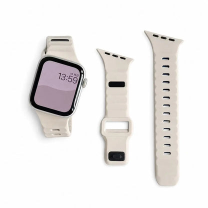 Slanted-Edge Soft Silicone Replacement Band for Apple Watch 38/40/41/42/44/45/46/49Mm (Ultra 1-3, Series 6-11, SE) - Sliced, Breathable 2-Tone Strap, Stylish Summer Wearable Accessory