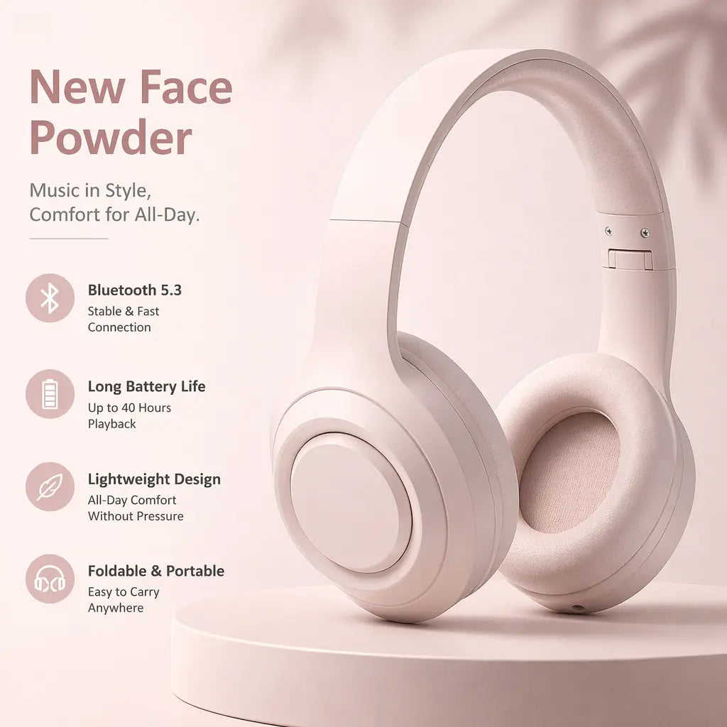 Black Wireless Bluetooth Over-Ear Headphones - Deep Bass Hi-Fi Stereo, 40H Playtime, Foldable Lightweight Headset with Mic for Ios/Android Devices, Wireless Headphones