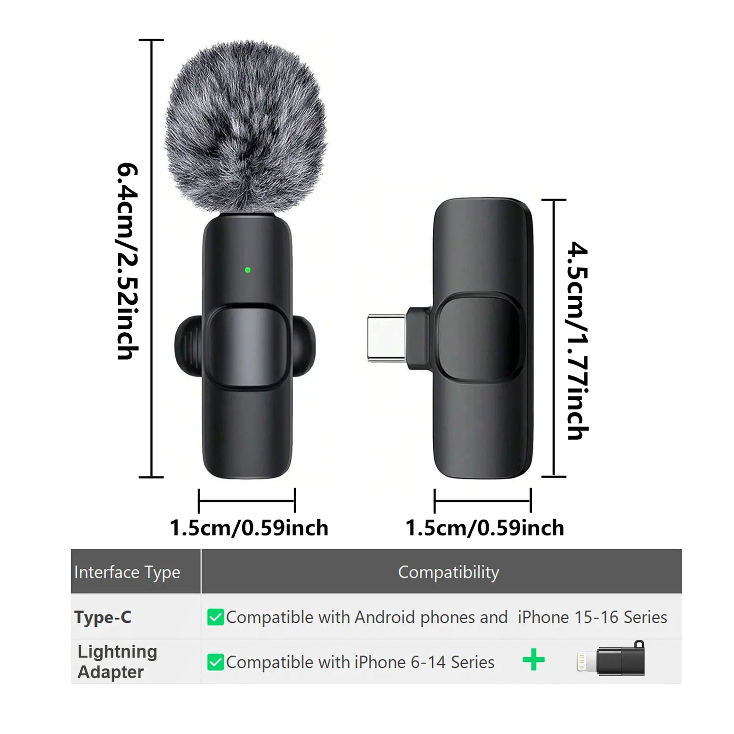 Hitozon Wireless Mini Lavalier Microphone for iPhone 15/16/17, iPad, and Android - Portable USB-C Mic with Noise Reduction for Video Recording, Vlogging, TikTok, and YouTube
