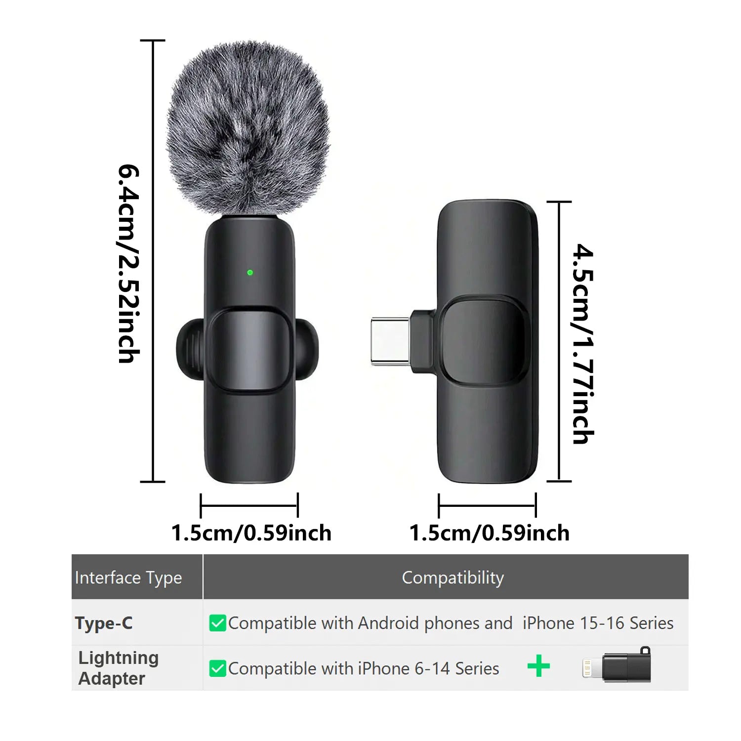 Hitozon Wireless Mini Lavalier Microphone for iPhone 15/16/17, iPad, and Android - Portable USB-C Mic with Noise Reduction for Video Recording, Vlogging, TikTok, and YouTube
