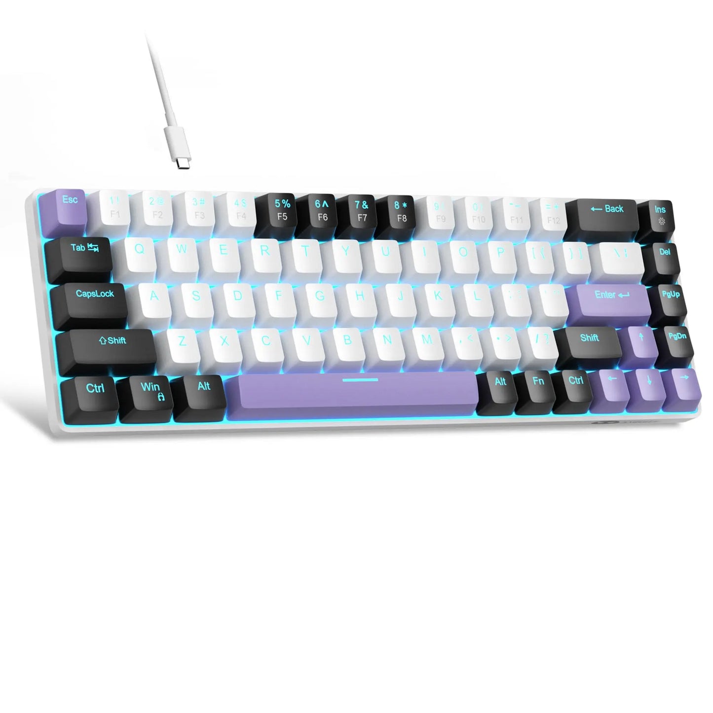 Magegee Portable 60% Mechanical Gaming Keyboard, Mk-Box LED White Backlit Compact 68 Keys Mini Wired Office Keyboard with Red Switch for Windows Laptop PC Mac - Grey