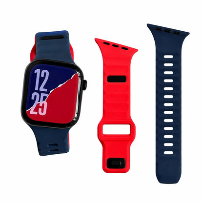Slanted-Edge Soft Silicone Replacement Band for Apple Watch 38/40/41/42/44/45/46/49Mm (Ultra 1-3, Series 6-11, SE) - Sliced, Breathable 2-Tone Strap, Stylish Summer Wearable Accessory